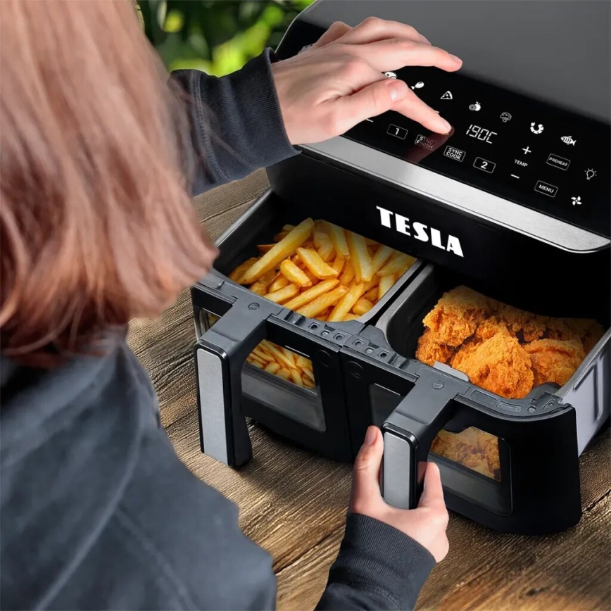 TESLA Electronics AirCook - Multifunctionele dubbele digitale air fryer 9 l 2400W/230V