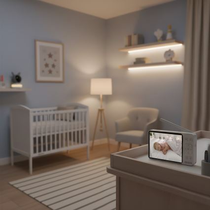 TESLA Electronics Bambino - Slimme babyfoon met monitor 4 MP 2560p 5 V 5000 mAh Wi‑Fi Tuya grijs/wit