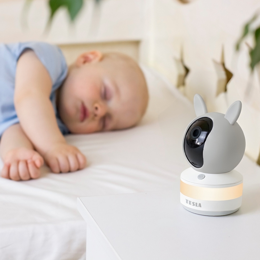 TESLA Electronics Bambino - Slimme babyfoon met monitor 4 MP 2560p 5 V 5000 mAh Wi‑Fi Tuya grijs/wit