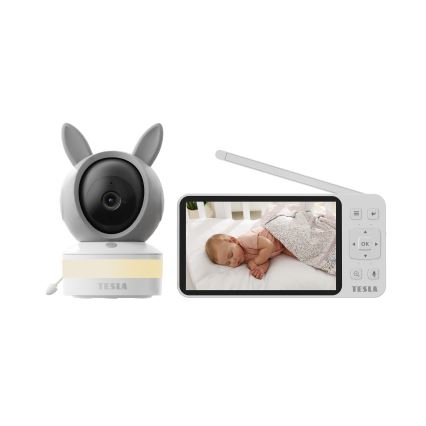 TESLA Electronics Bambino - Slimme babyfoon met monitor 4 MP 2560p 5 V 5000 mAh Wi‑Fi Tuya grijs/wit