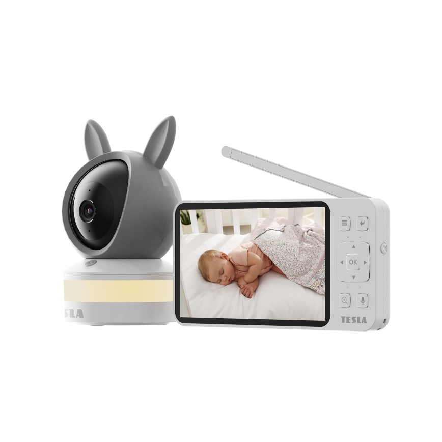 TESLA Electronics Bambino - Slimme babyfoon met monitor 4 MP 2560p 5 V 5000 mAh Wi‑Fi Tuya grijs/wit