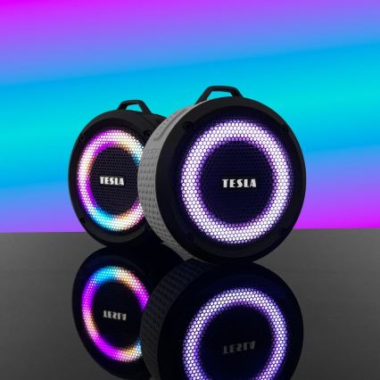 TESLA Electronics - LED RGB Draadloze luidspreker 5W/1200 mAh/3,7V IPX7 grijs