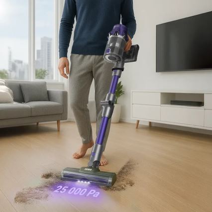 TESLA Electronics PureStar - Flexibele draadloze steelstofzuiger 2-in-1 250W/2200 mAh grijs/paars