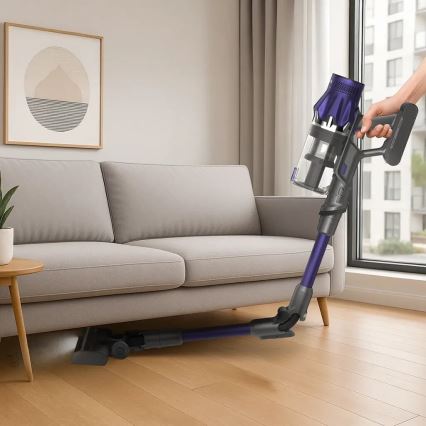 TESLA Electronics PureStar - Flexibele draadloze steelstofzuiger 2-in-1 250W/2200 mAh grijs/paars