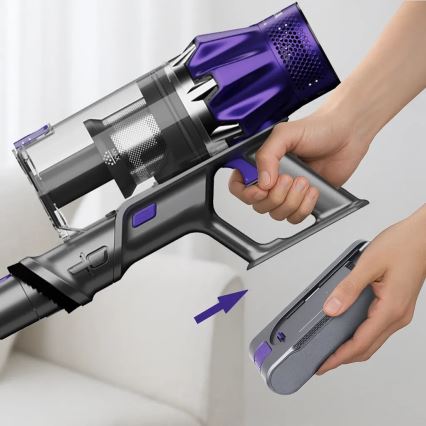 TESLA Electronics PureStar - Flexibele draadloze steelstofzuiger 2-in-1 250W/2200 mAh grijs/paars