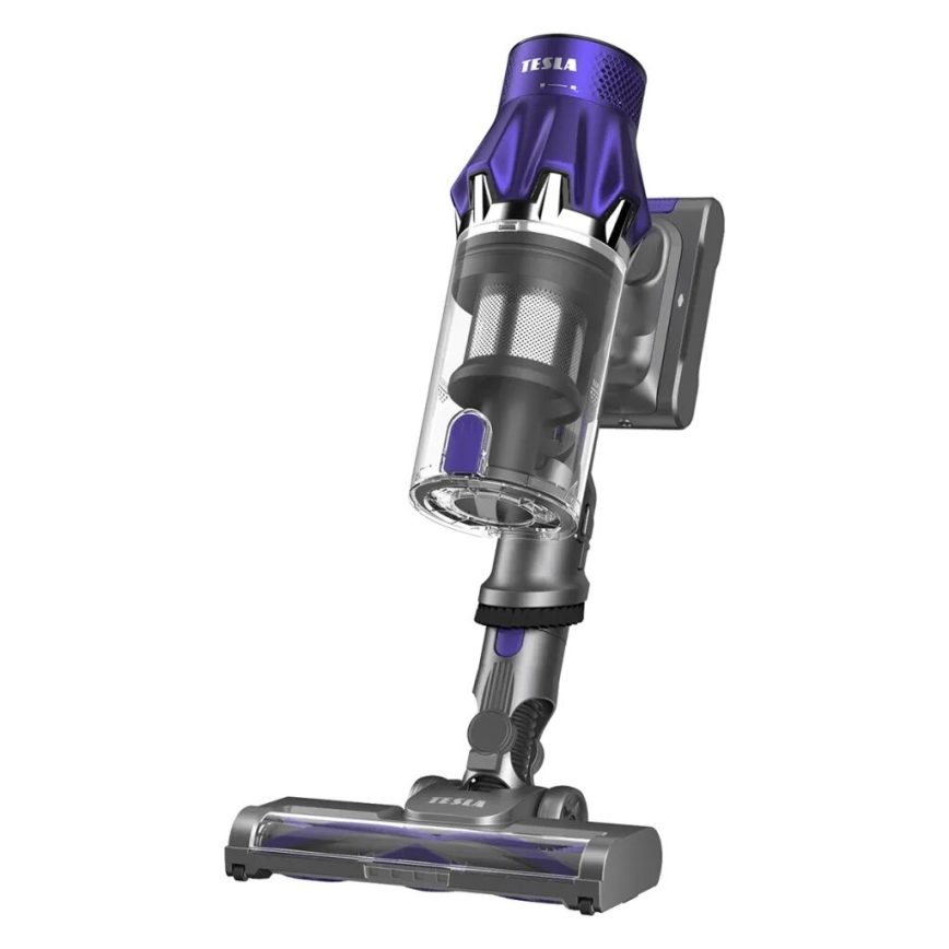 TESLA Electronics PureStar - Flexibele draadloze steelstofzuiger 2-in-1 250W/2200 mAh grijs/paars