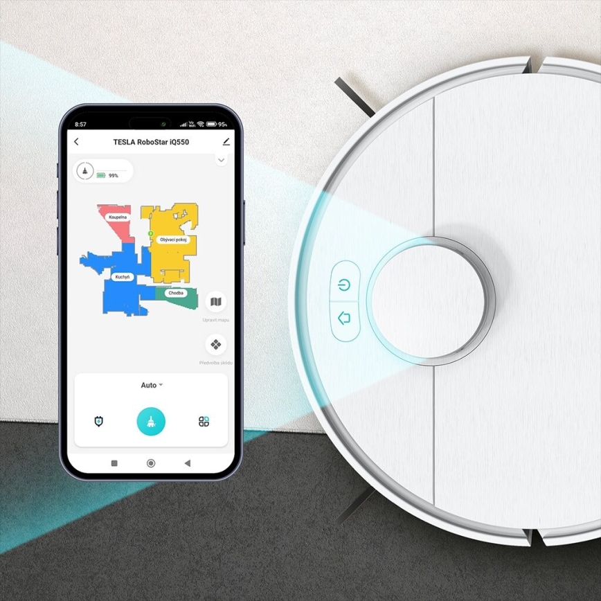 TESLA Electronics RoboStar - Slimme robotstofzuiger 2in1 2550 mAh Wi-Fi wit