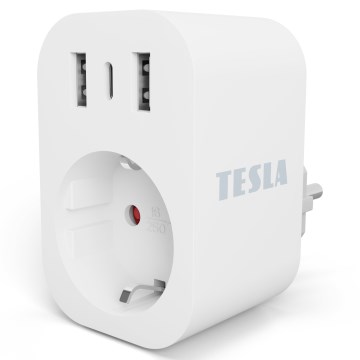 TESLA Smart - Slim stopcontact 3680W/230V/16A Type F/E 2xUSB-A + 1xUSB-C Wi-Fi