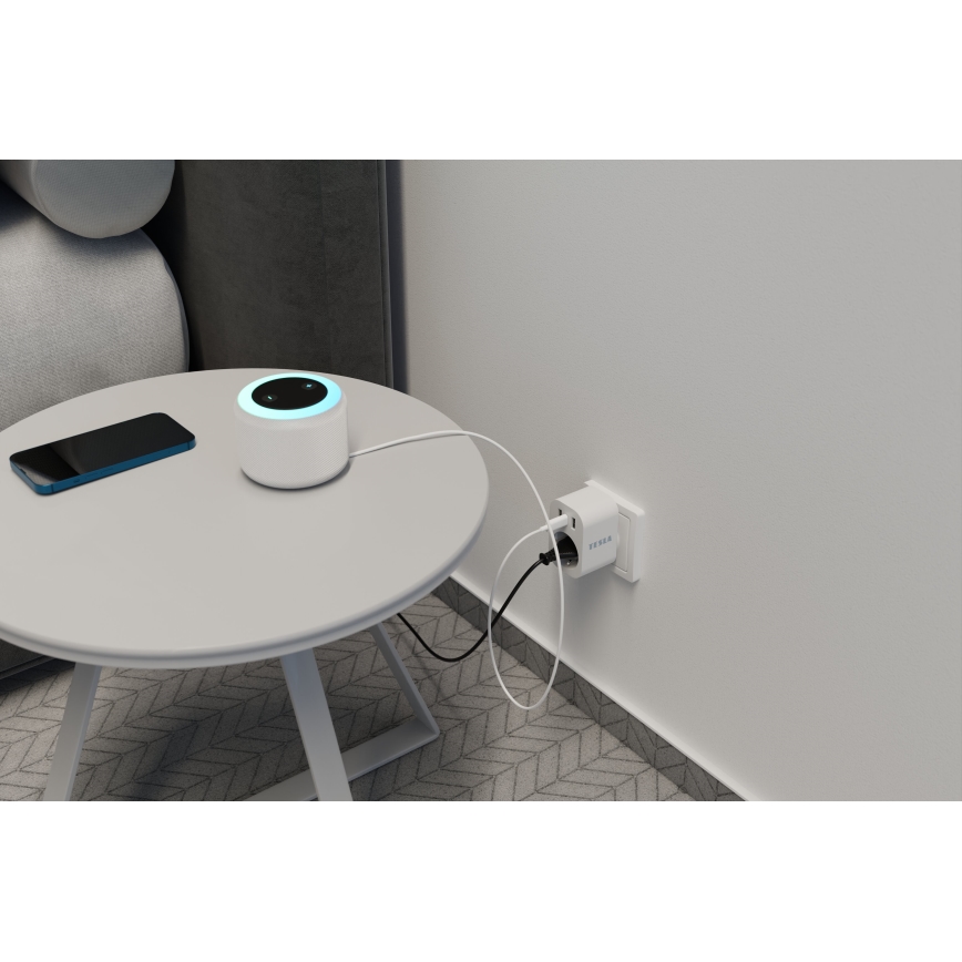 TESLA Smart - Slim stopcontact 3680W/230V/16A Type F/E 2xUSB-A + 1xUSB-C Wi-Fi