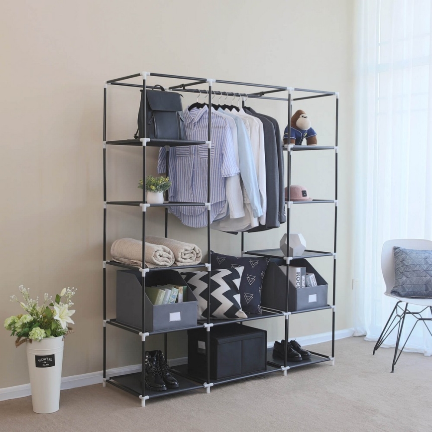 Textielkast MATIS met planken en kledingstang 150x175x45 cm zwart