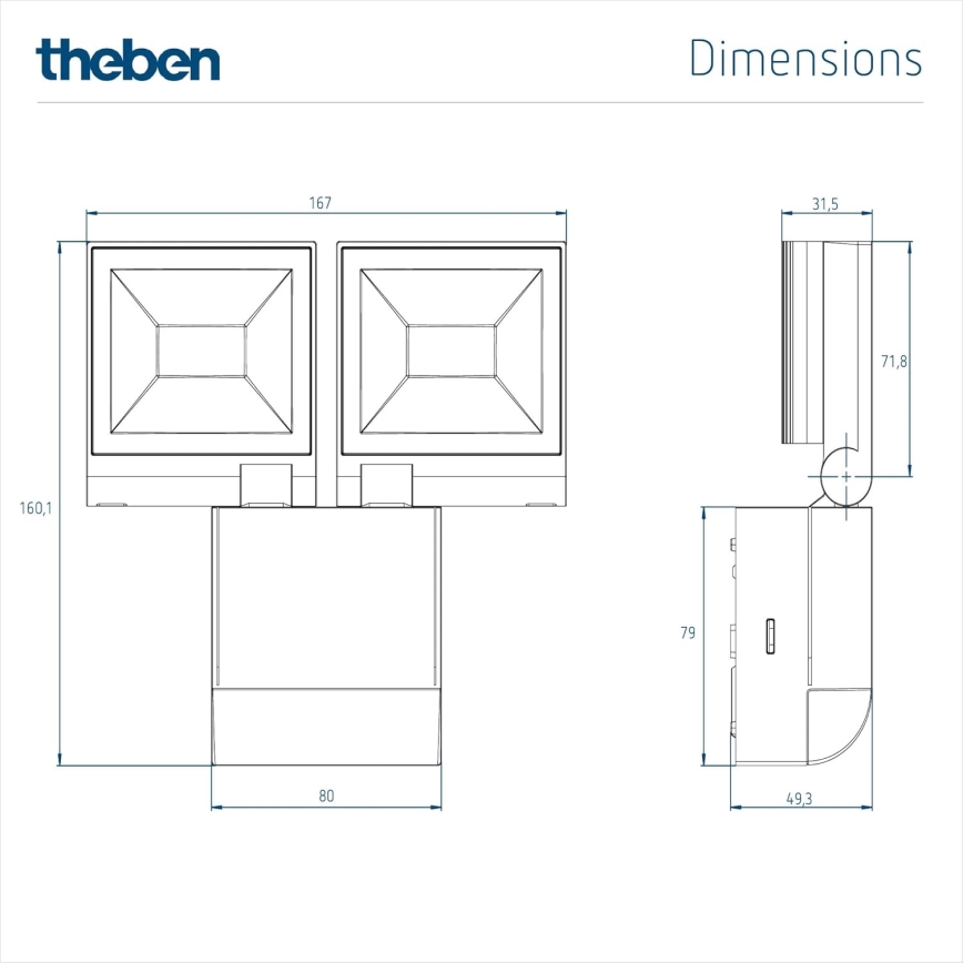 theben - LED muurstraler 2xLED/10W/230V wit IP55