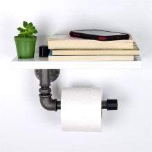 Toilet papier houder met plank BORURAF 12x40 cm wit/grijs