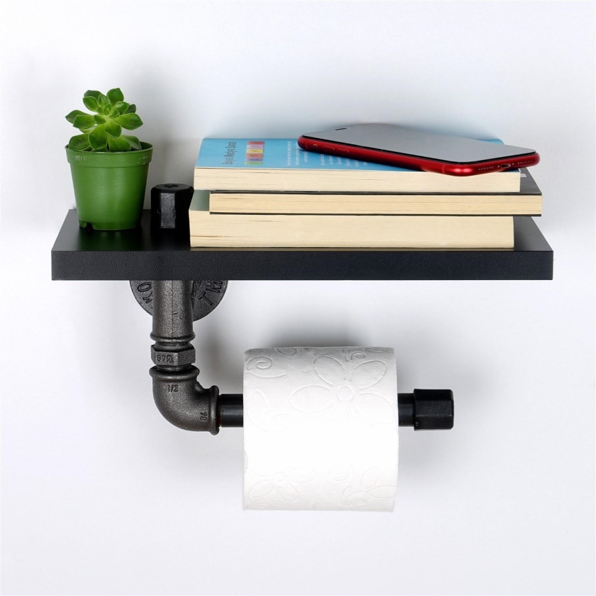 Toiletpapierhouder met een plank BORU 12x30 cm zwart