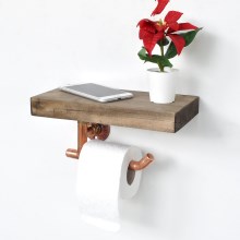 Toiletpapierhouder met plank 15x30 cm bruin/koper