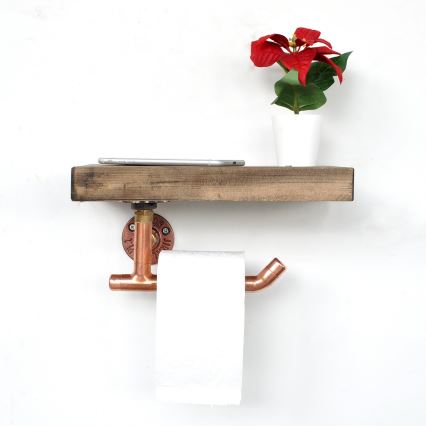 Toiletpapierhouder met plank 15x30 cm bruin/koper