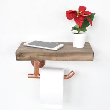 Toiletpapierhouder met plank 15x30 cm bruin/koper