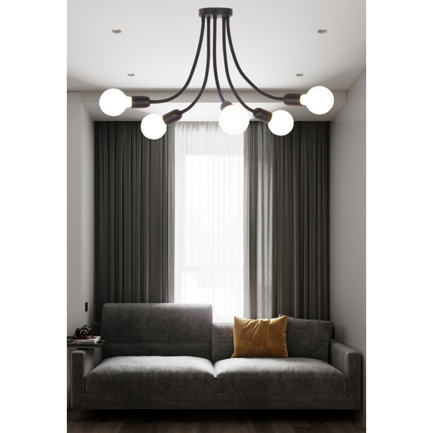 Top Light Galileo 5 C - Zwarte Hanglamp met vaste hanger 5x E27 / 40W / 230V