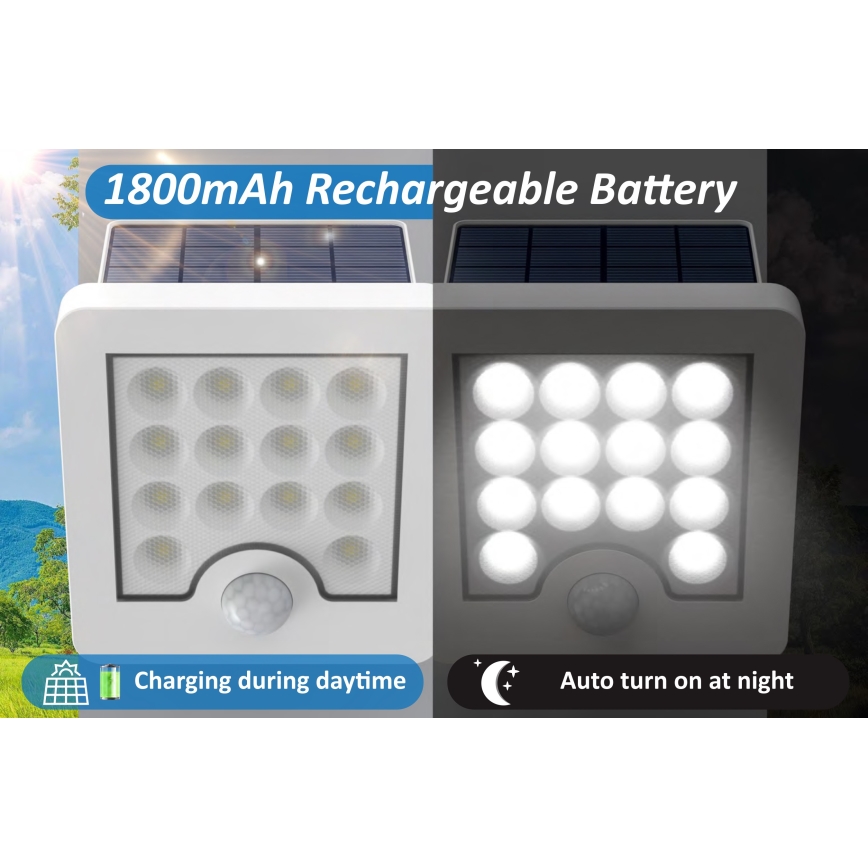 Top Light - LED Solar wand Schijnwerper met sensor HELEON S LED/5W/3,7V IP65 4000K 1800 mAh
