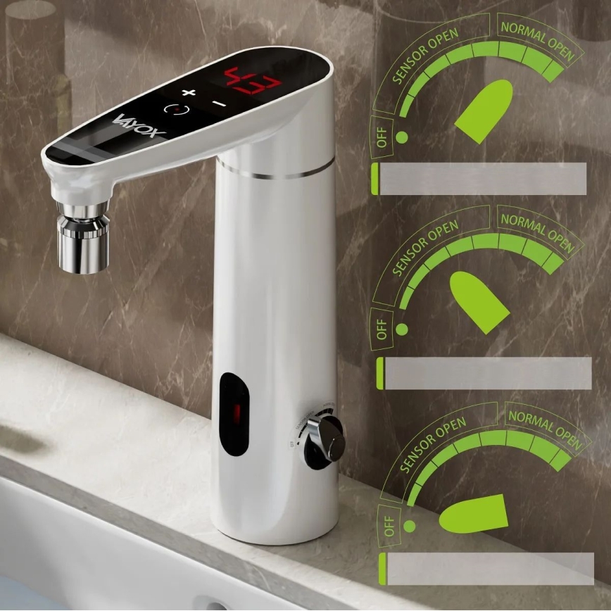 Touch-doorstroomwaterverwarmer met sensor en LED scherm 3000W/230V IPX4 wit