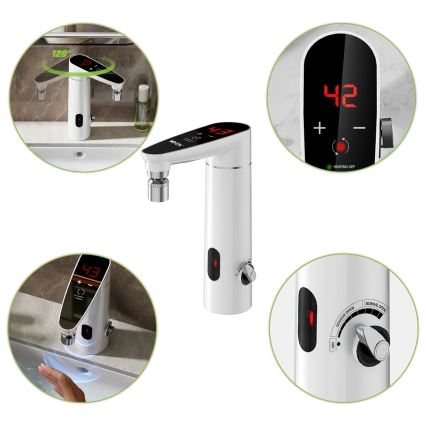 Touch-doorstroomwaterverwarmer met sensor en LED scherm 3000W/230V IPX4 wit