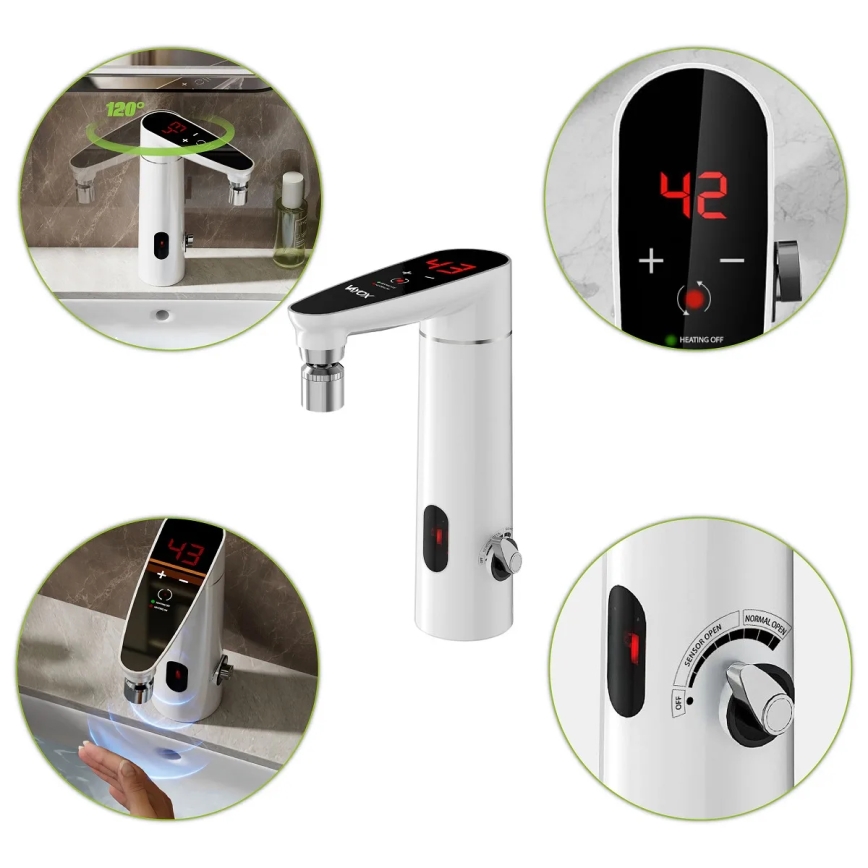 Touch-doorstroomwaterverwarmer met sensor en LED scherm 3000W/230V IPX4 wit