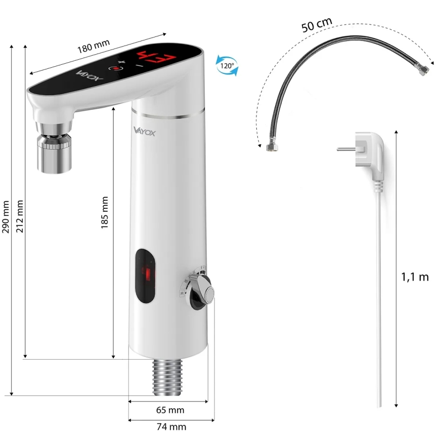Touch-doorstroomwaterverwarmer met sensor en LED scherm 3000W/230V IPX4 wit