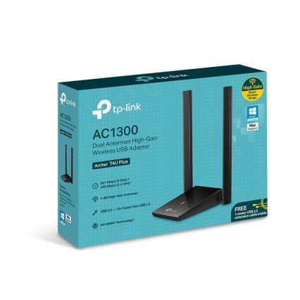 TP-Link - Draadloze USB-netwerkadapter met antennes en hoge antennewinst Archer T4U Plus