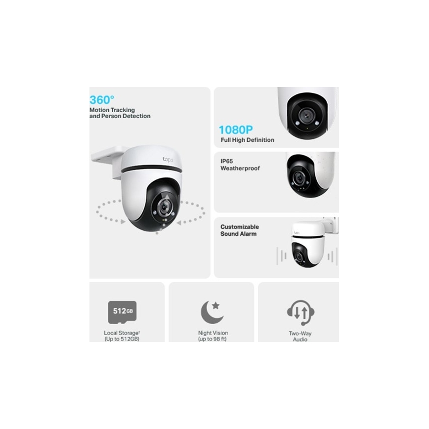 TP-Link - Buitencamera met bewegingssensor, IP65, Wi-Fi