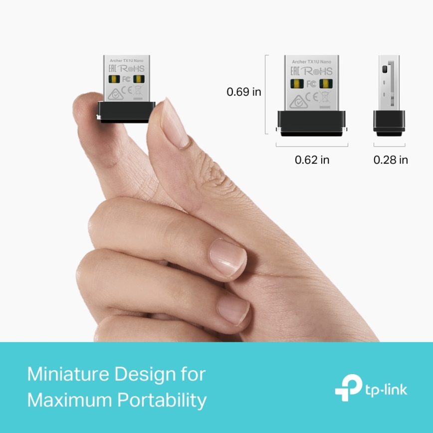 TP-Link - Draadloze Wi-Fi 6 USB-nano-adapter Archer TX1U Nano
