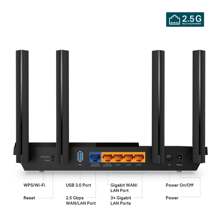 TP-Link - Dualband multigigabit Wi-Fi 6-router met 2,5G-poort Archer AX55 Pro