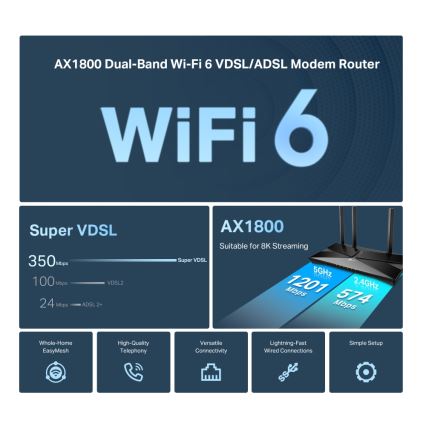 TP-Link - Dual-band VDSL/ADSL modemrouter met Wi-Fi 6 Archer VX1800V