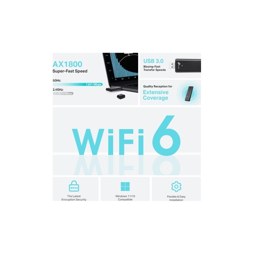 TP-Link - Dualband draadloze USB-adapter met Wi-Fi 6 Archer TX20U