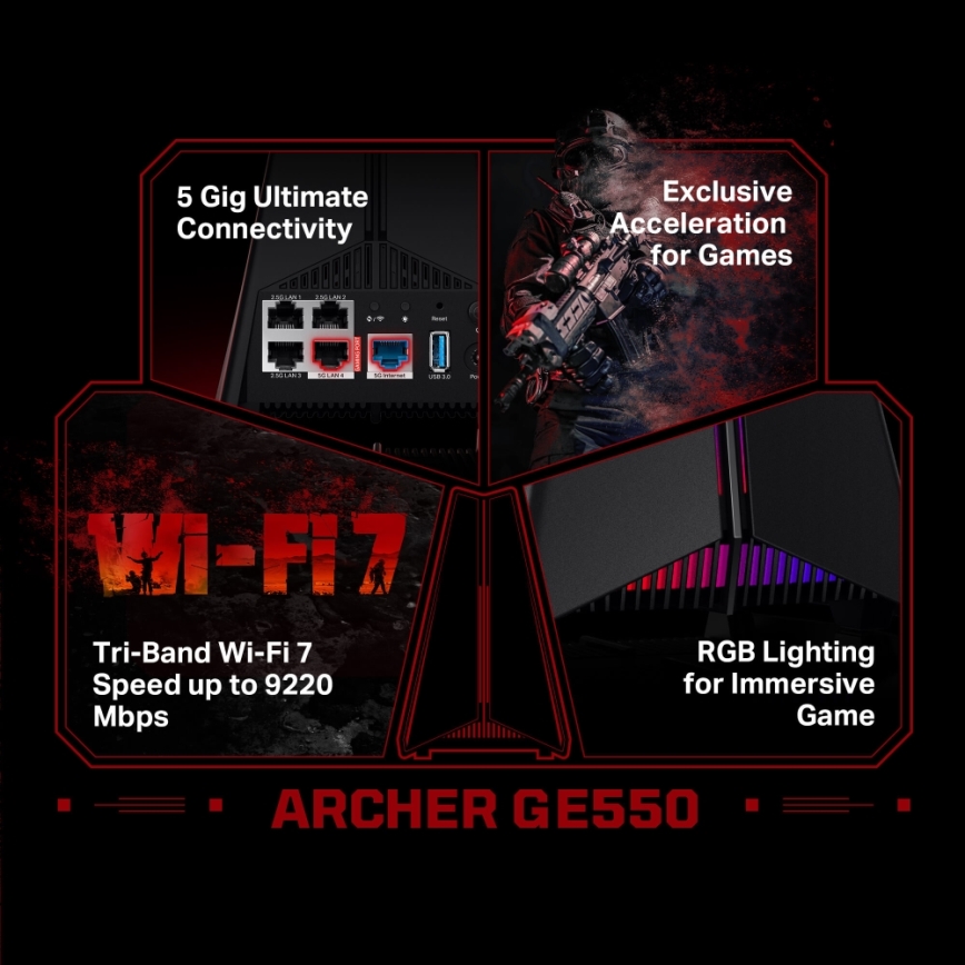 TP-Link - Gaming tri-band Wi‑Fi 7-router Archer GE550