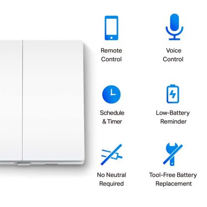 TP-Link - Slimme lichtschakelaar met twee knoppen, 2xAAA, Wi-Fi