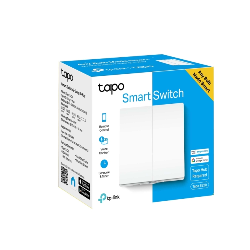 TP-Link - Slimme lichtschakelaar met twee knoppen, 2xAAA, Wi-Fi