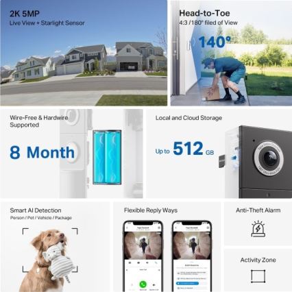 TP-Link - Slimme video-deurbel met sensor 2K 10000 mAh IP66 Wi-Fi