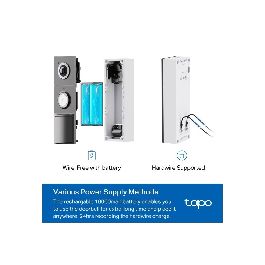 TP-Link - Slimme video-deurbel met sensor 2K 10000 mAh IP66 Wi-Fi