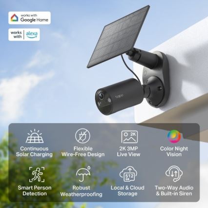 TP-Link - Zonnecamera voor buiten met sensor, IP65 en Wi-Fi