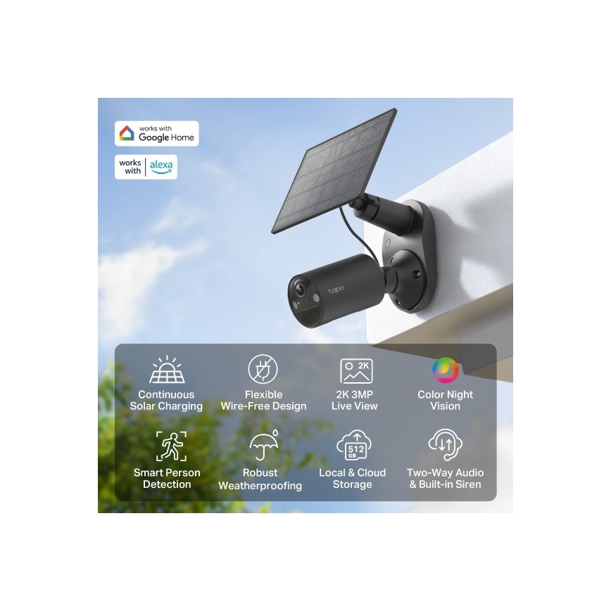 TP-Link - Zonnecamera voor buiten met sensor, IP65 en Wi-Fi