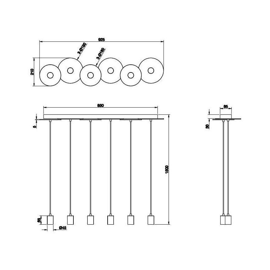 Trio - Hanglamp aan een koord DISCUS 6xE27/28W/230V zwart