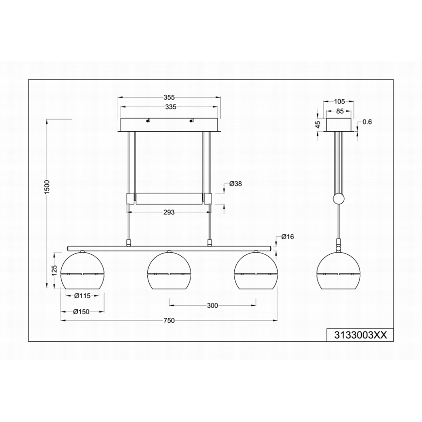 Trio - Hanglamp aan een koord FLETCHER 3xE14/40W/230V mat chroom
