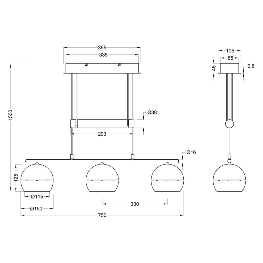 Trio - Hanglamp aan een koord FLETCHER 3xE14/40W/230V messing