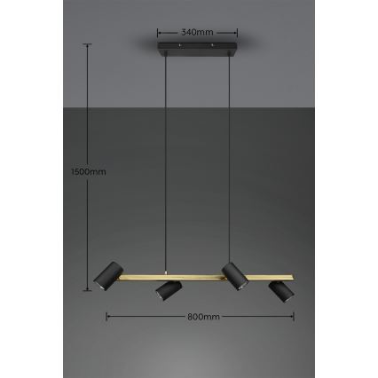 Trio - Hanglamp aan kabel MARLEY 4xGU10/35W/230V zwart/goud