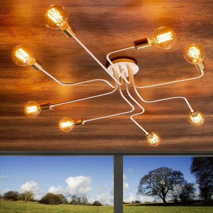 TRUVA Platte plafondlamp 8xE27/40W/230V wit/goud