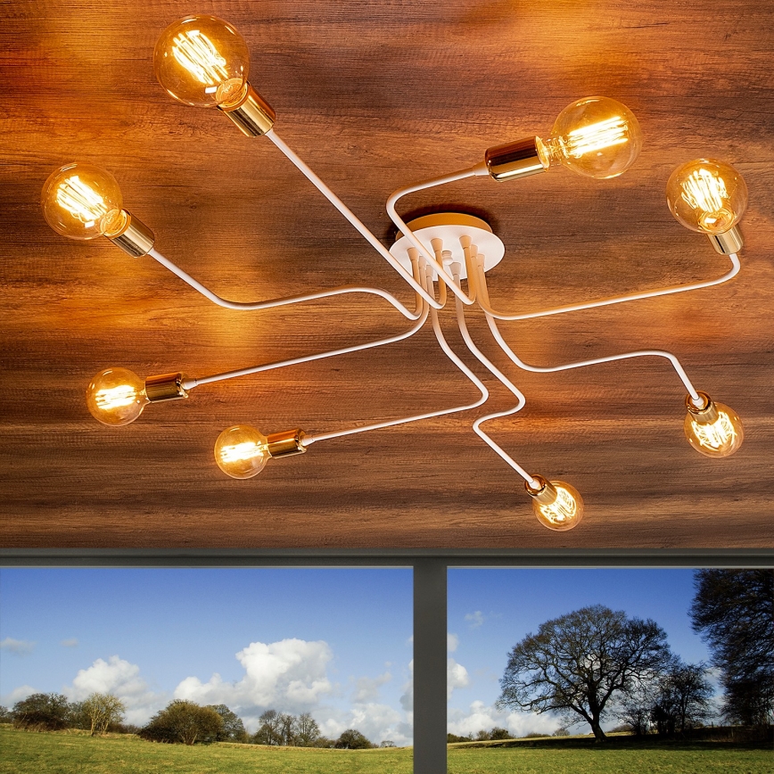 TRUVA Platte plafondlamp 8xE27/40W/230V wit/goud
