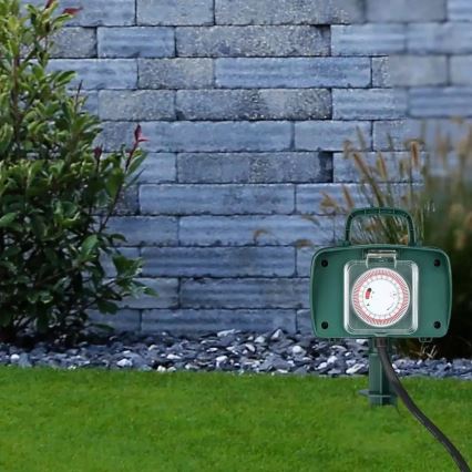 Tuinstopcontact met timer 2-voudig 230V IP44