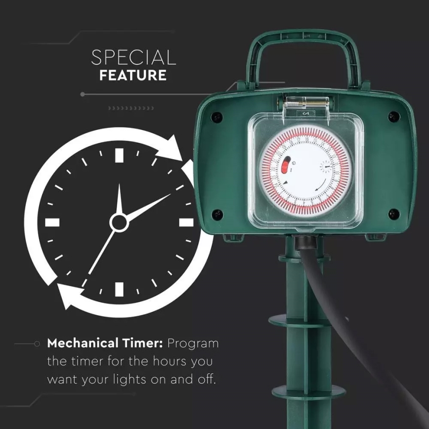 Tuinstopcontact met timer 2-voudig 230V IP44