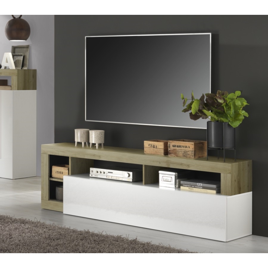 TV-meubel LENOR wit/licht eiken