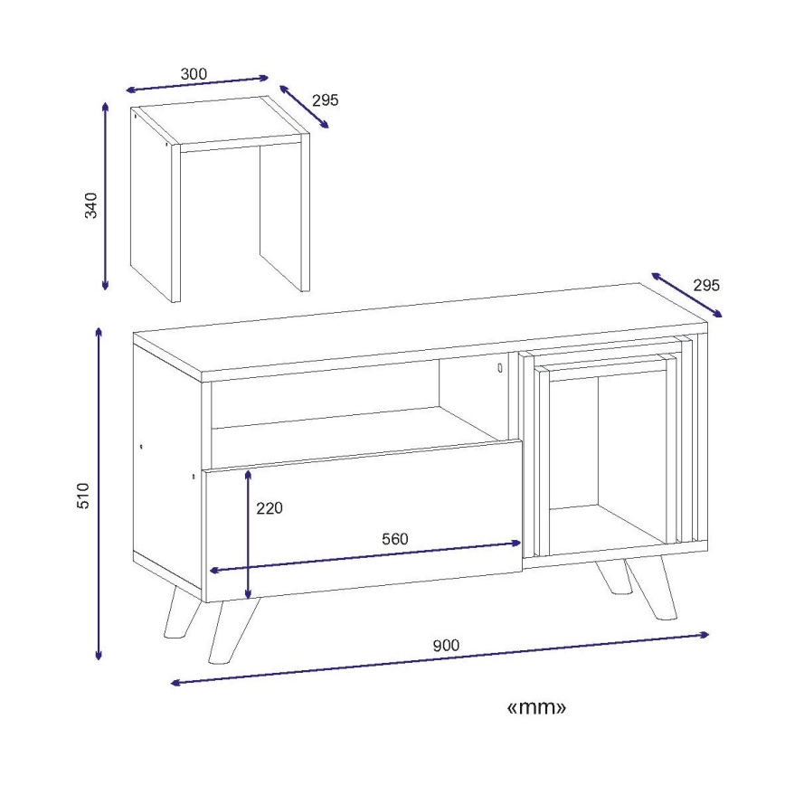 TV tafel NOVELLA 51x90 cm wit/bruin