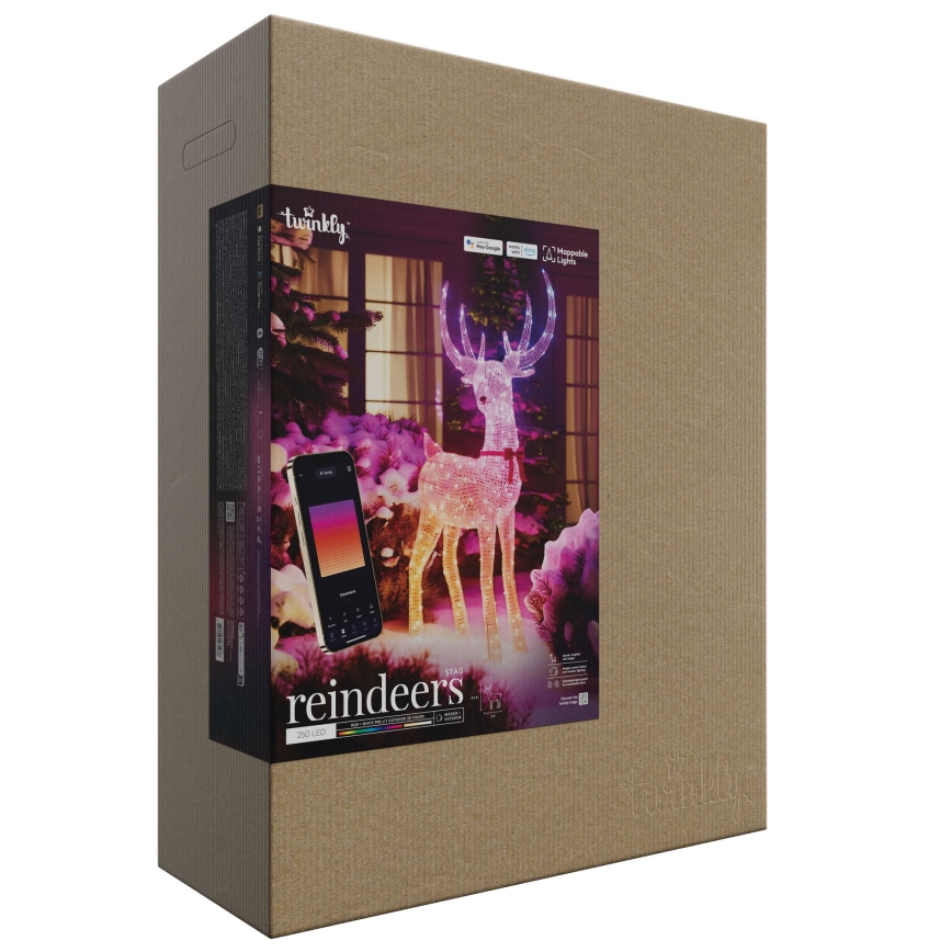 Twinkly - LED RGBW dimbaar buiten kerstrendier REINGEERS 250xLED IP44 Wi-Fi